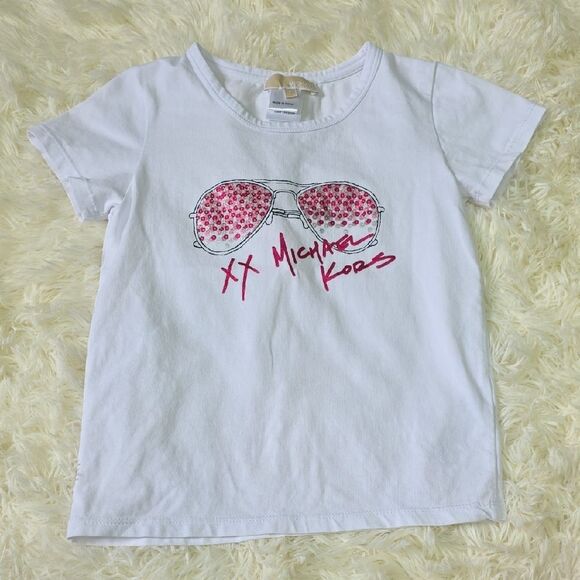 Michael Kors Kids White Tee with Pink Sunglasses Graphic - Picture 1 of 4